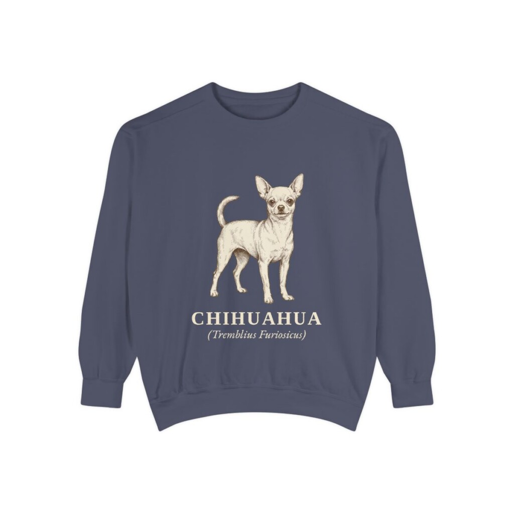Chihuahua Latin Sweatshirt, Denim, front view