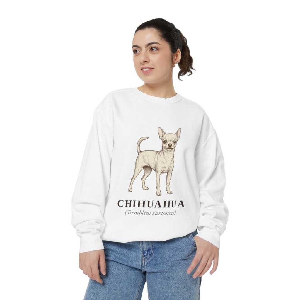 Chihuahua Latin Sweatshirt, White, person 2 front