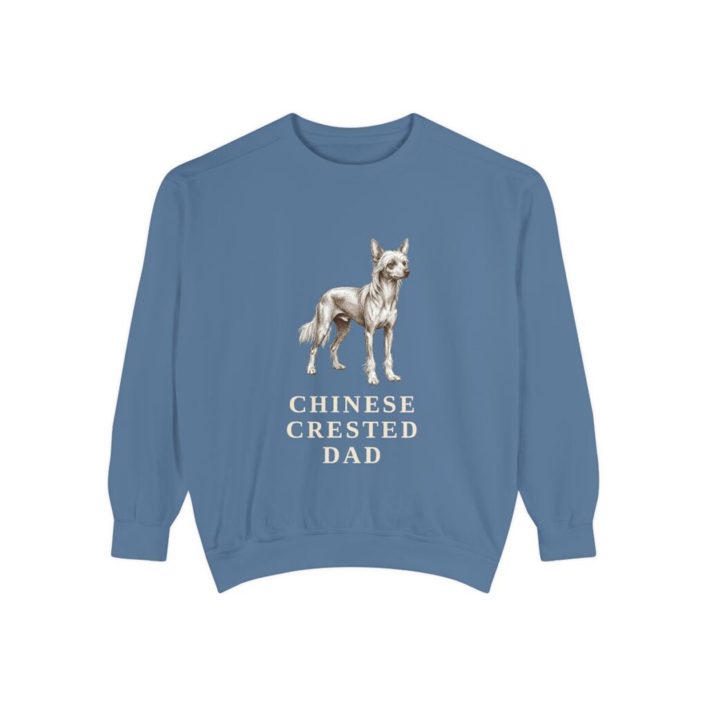 Chinese Crested Dad Sweatshirt, Blue Jean, front view