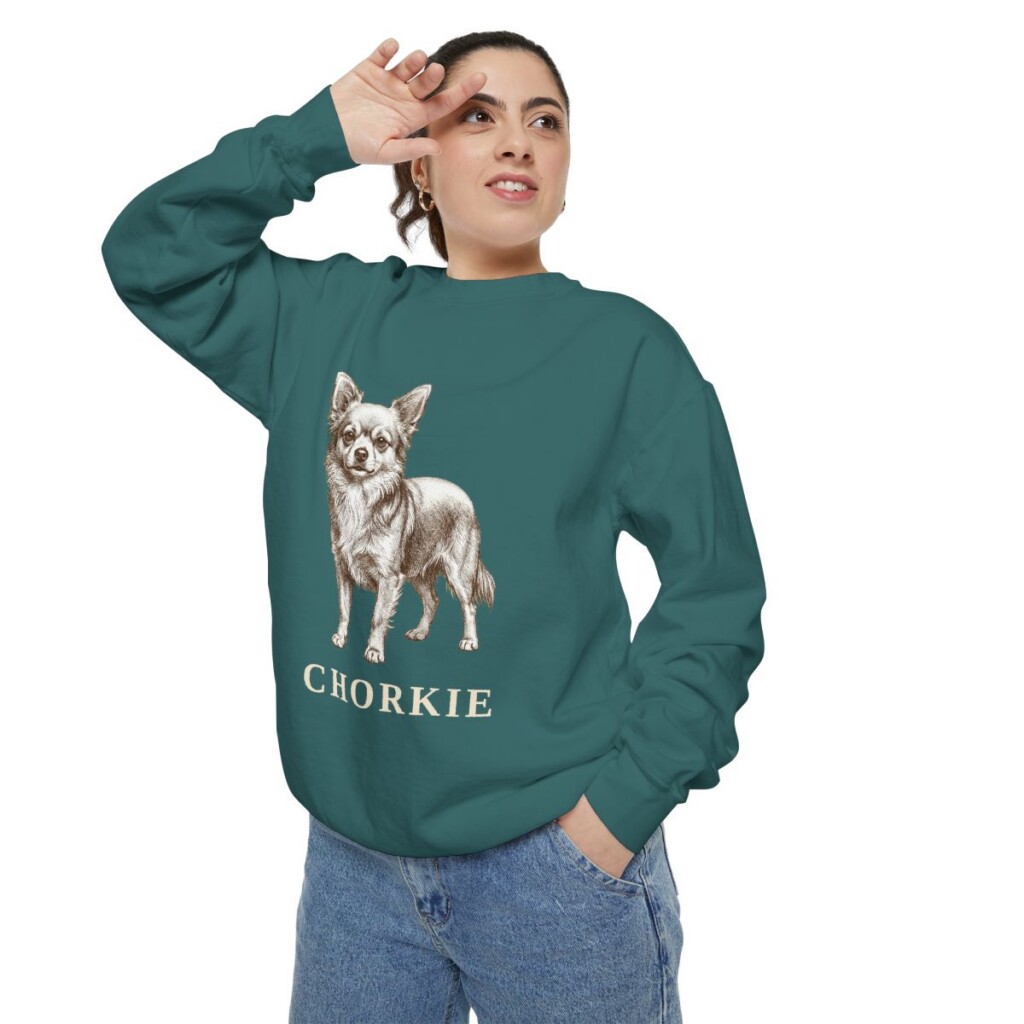 Chorkie Sweatshirt, Blue Spruce, person 2 context