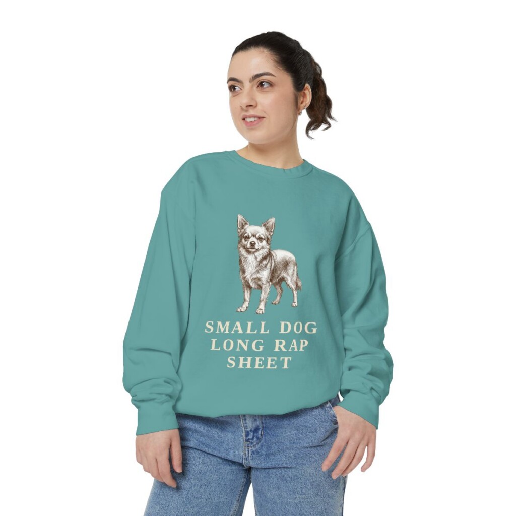 Chorkie Humor Sweatshirt, Seafoam, person 2 front