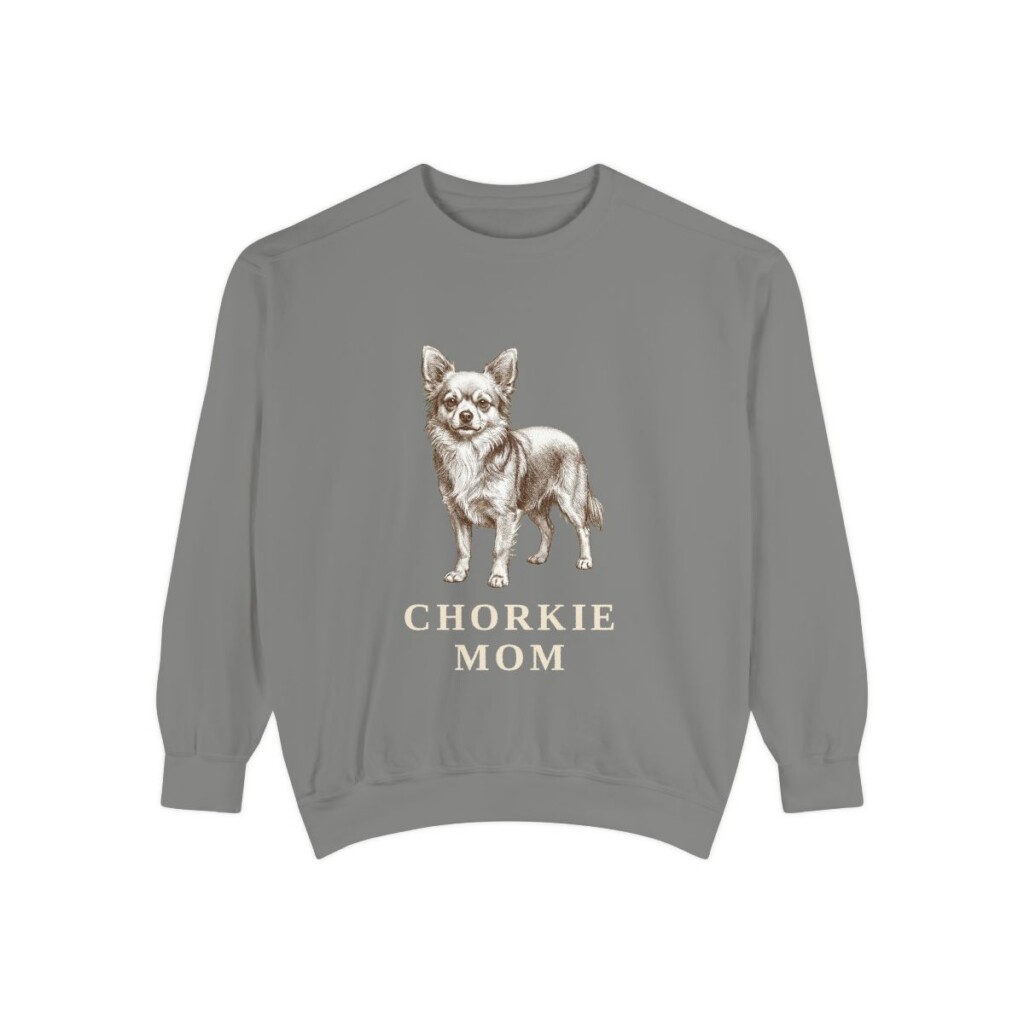 chorkie-sweatshirt-mom-grey Chorkie Mom Sweatshirt, Grey, front view