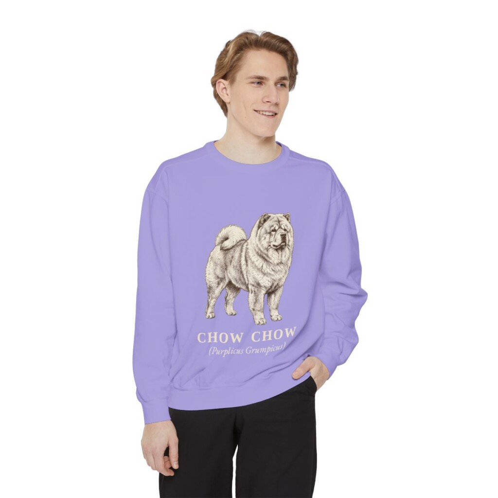 Chow Chow Latin Sweatshirt, Violet, person 1 front
