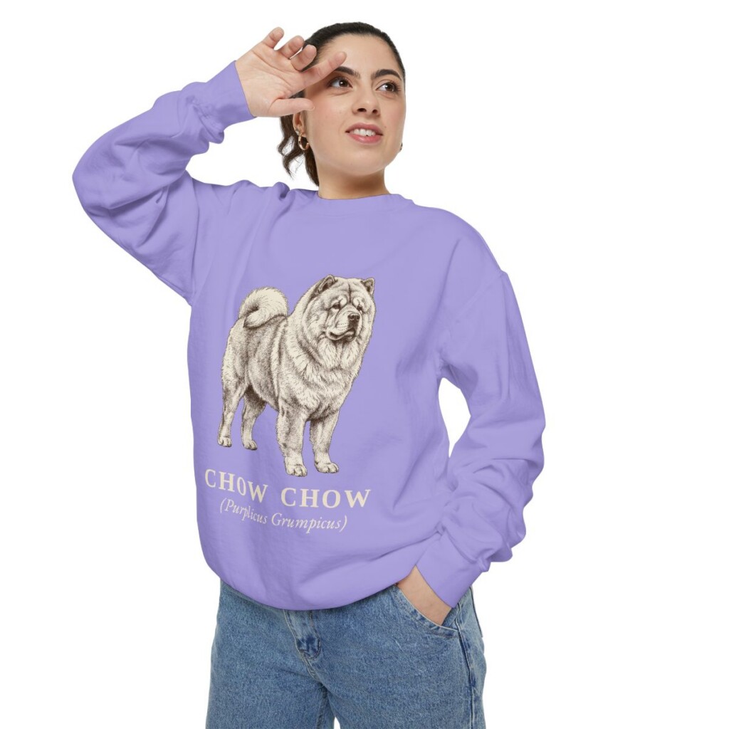 Chow Chow Latin Sweatshirt, Violet, person 2 context