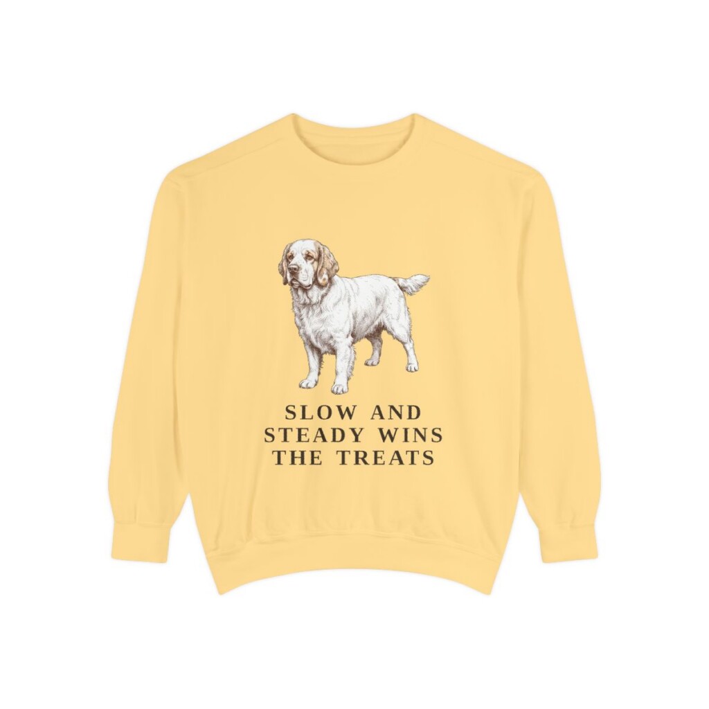 clumber-spaniel-sweatshirt-humor-butter Clumber Spaniel Humor Sweatshirt, Butter, front view