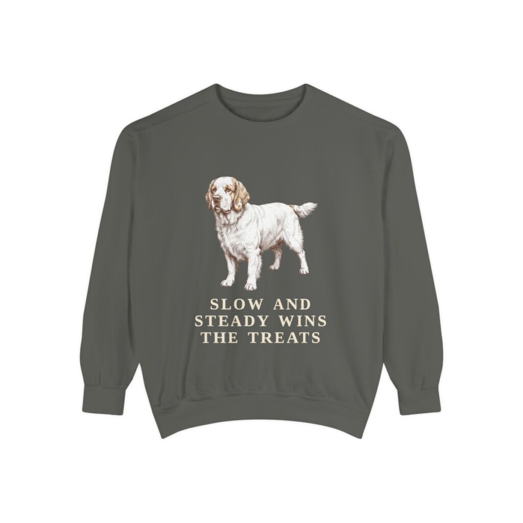 clumber-spaniel-sweatshirt-humor-pepper Clumber Spaniel Humor Sweatshirt, Pepper, front view