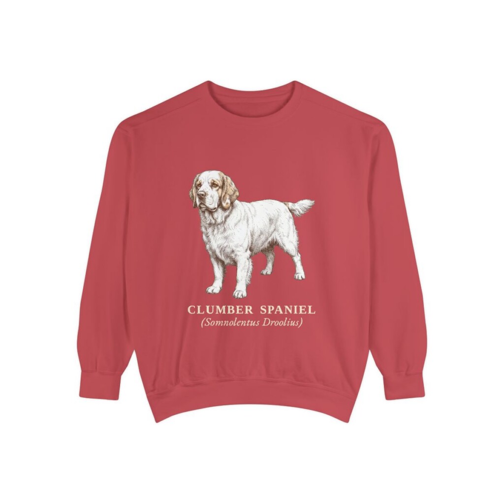 Clumber Spaniel Latin Sweatshirt, Crimson, front view