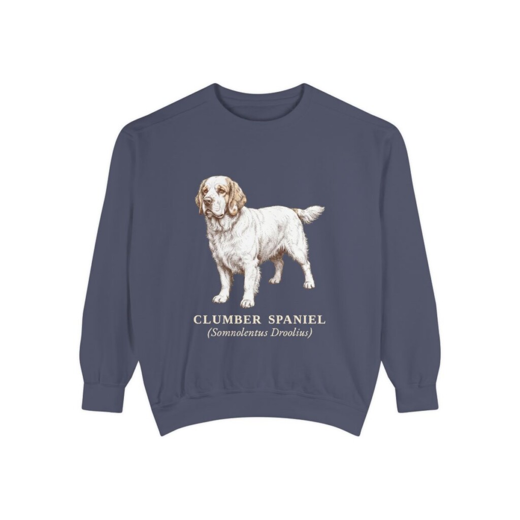 Clumber Spaniel Latin Sweatshirt, Denim, front view