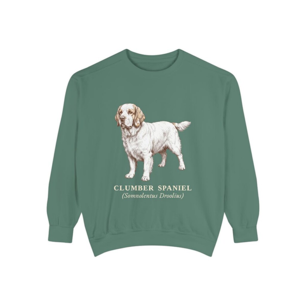 Clumber Spaniel Latin Sweatshirt, Light Green, front view