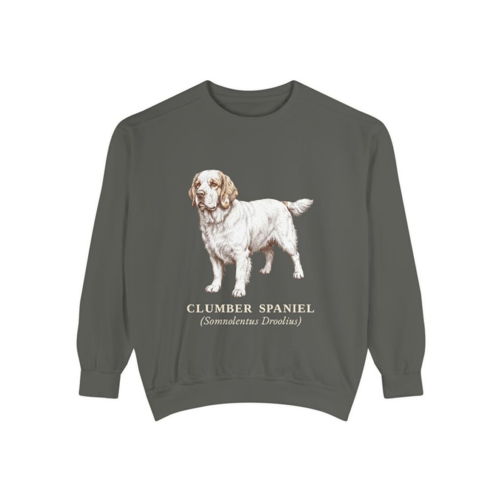 Clumber Spaniel Latin Sweatshirt, Pepper, front view