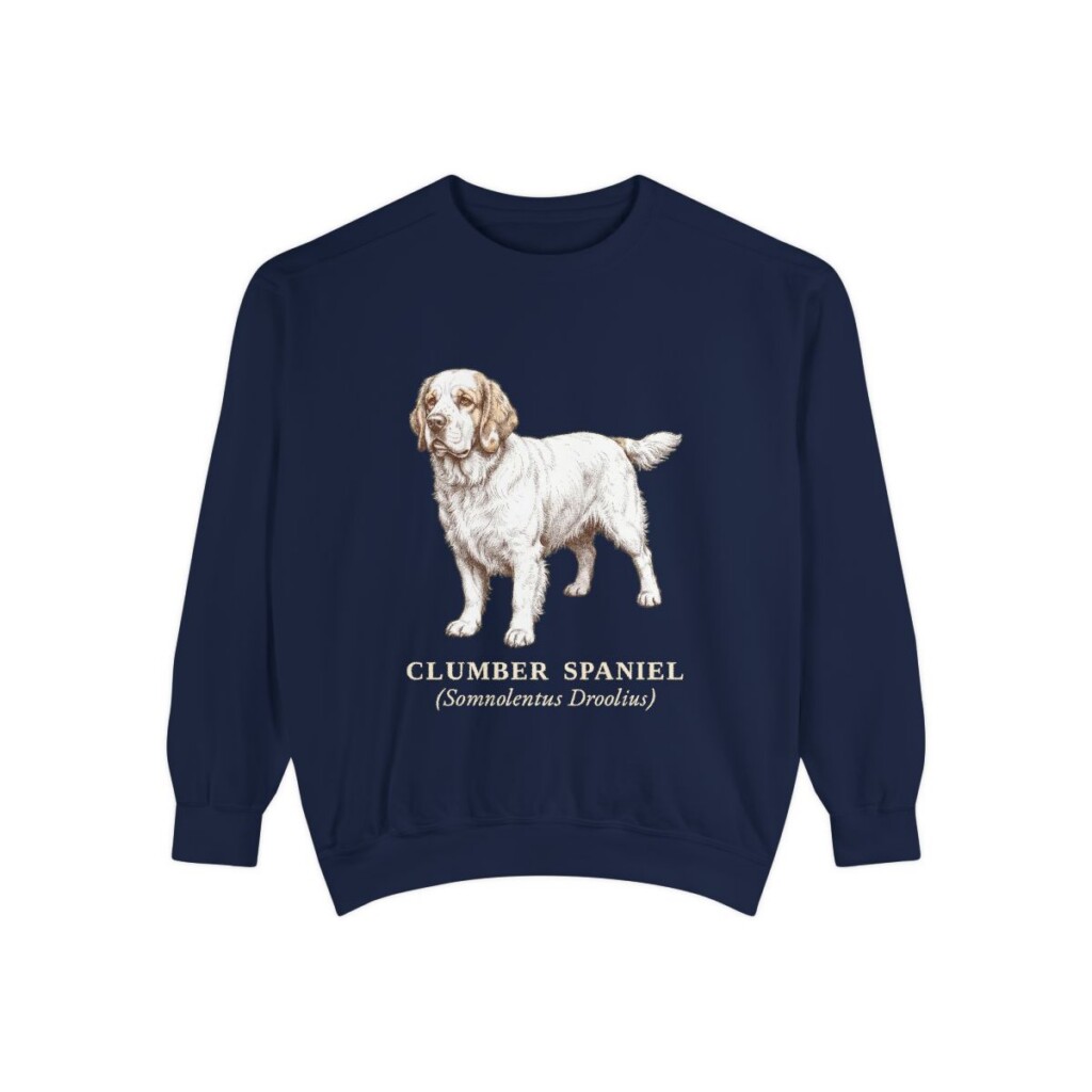 Clumber Spaniel Latin Sweatshirt, True Navy, front view