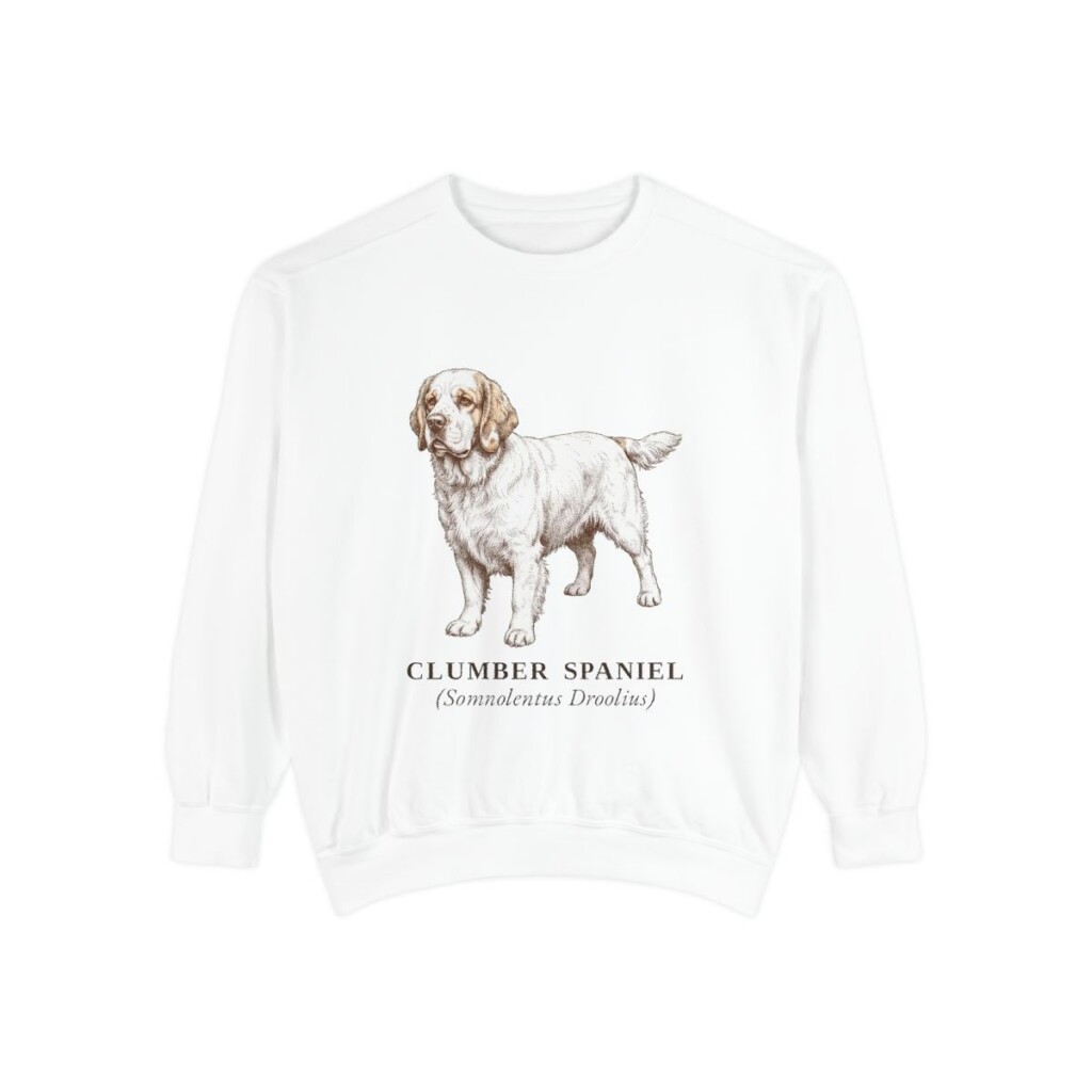 Clumber Spaniel Latin Sweatshirt, White, front view