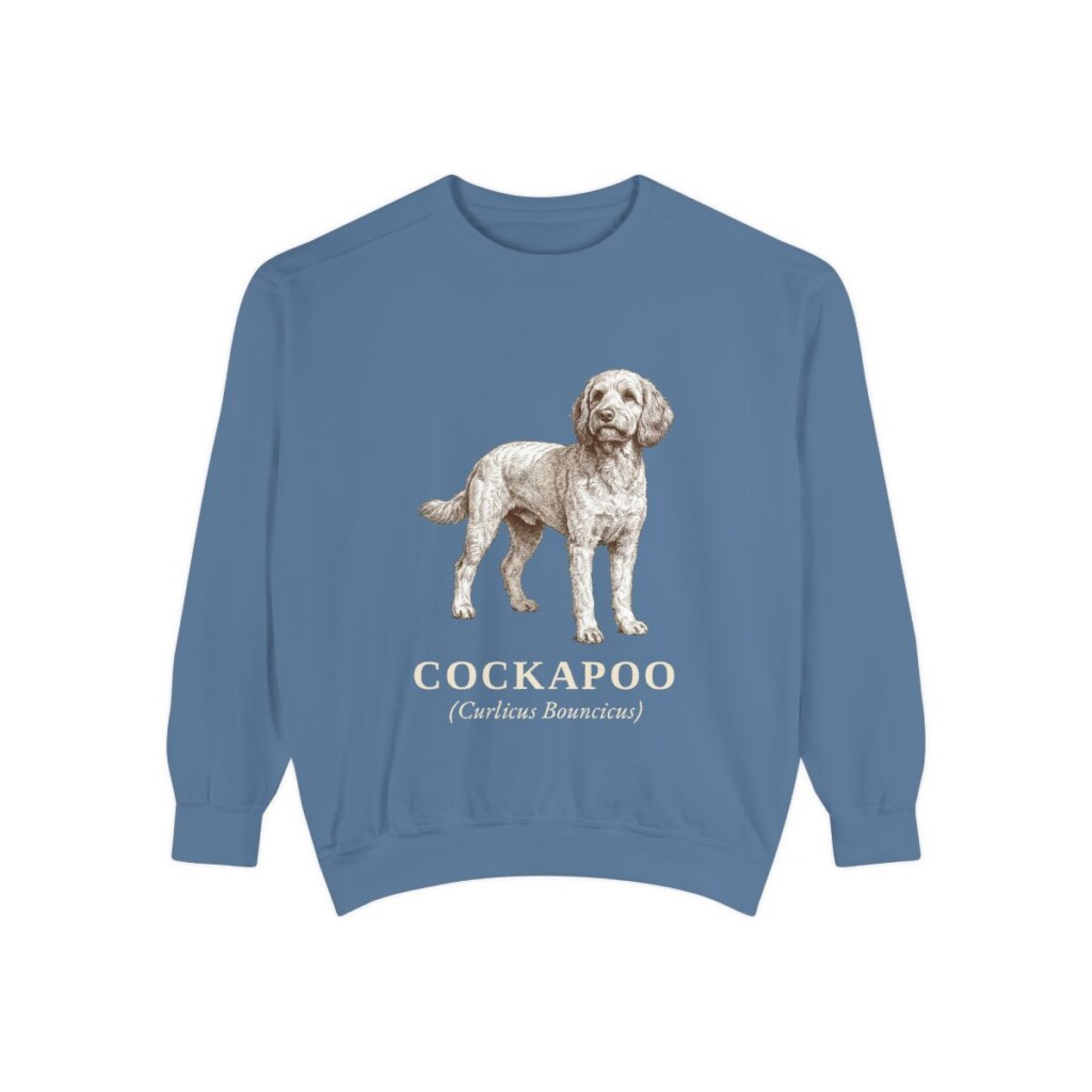 cockapoo-sweatshirt-latin-blue-jean Cockapoo Latin Sweatshirt, Blue Jean, front view