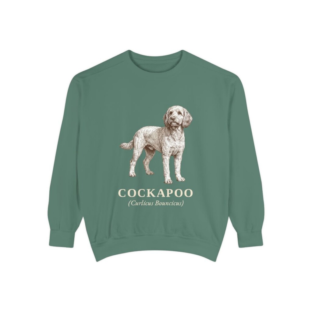 cockapoo-sweatshirt-latin-light-green Cockapoo Latin Sweatshirt, Light Green, front view