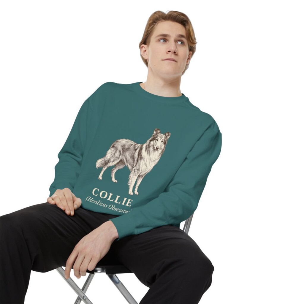collie-sweatshirt-latin-blue-spruce-person-1-context Collie Latin Sweatshirt, Blue Spruce, person 1 context