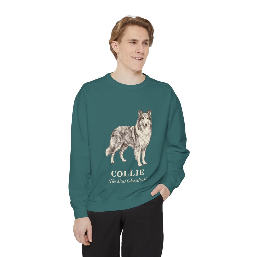 collie-sweatshirt-latin-blue-spruce-person-1-front Collie Latin Sweatshirt, Blue Spruce, person 1 front
