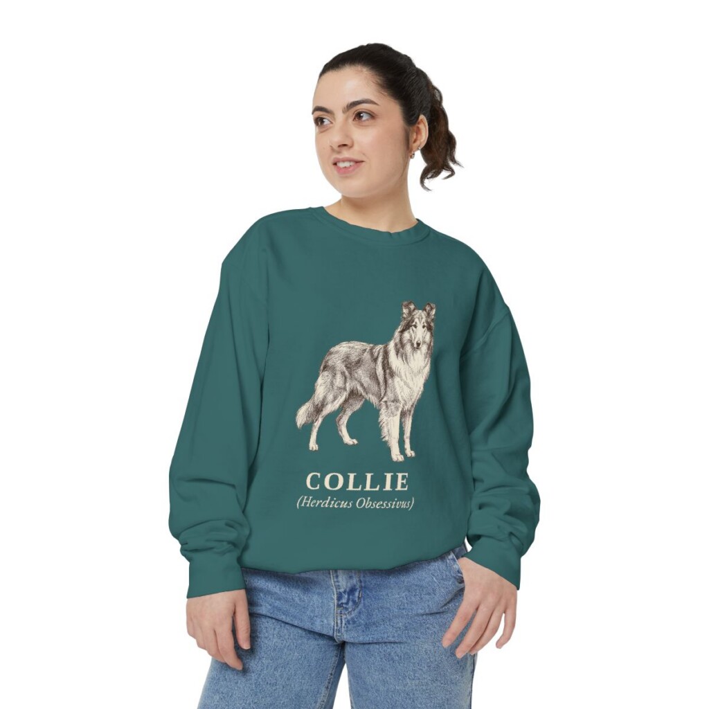 collie-sweatshirt-latin-blue-spruce-person-2-front Collie Latin Sweatshirt, Blue Spruce, person 2 front