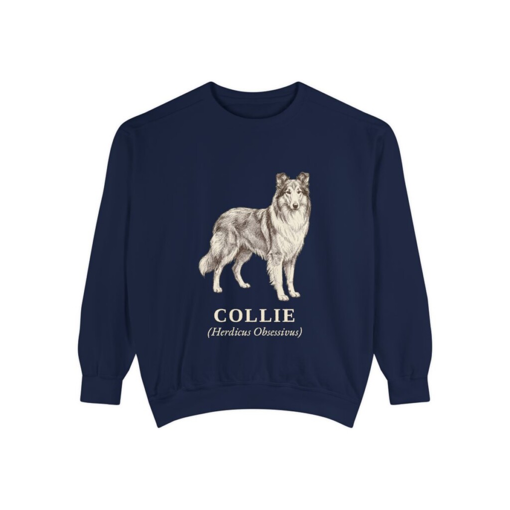 collie-sweatshirt-latin-true-navy Collie Latin Sweatshirt, True Navy, front view
