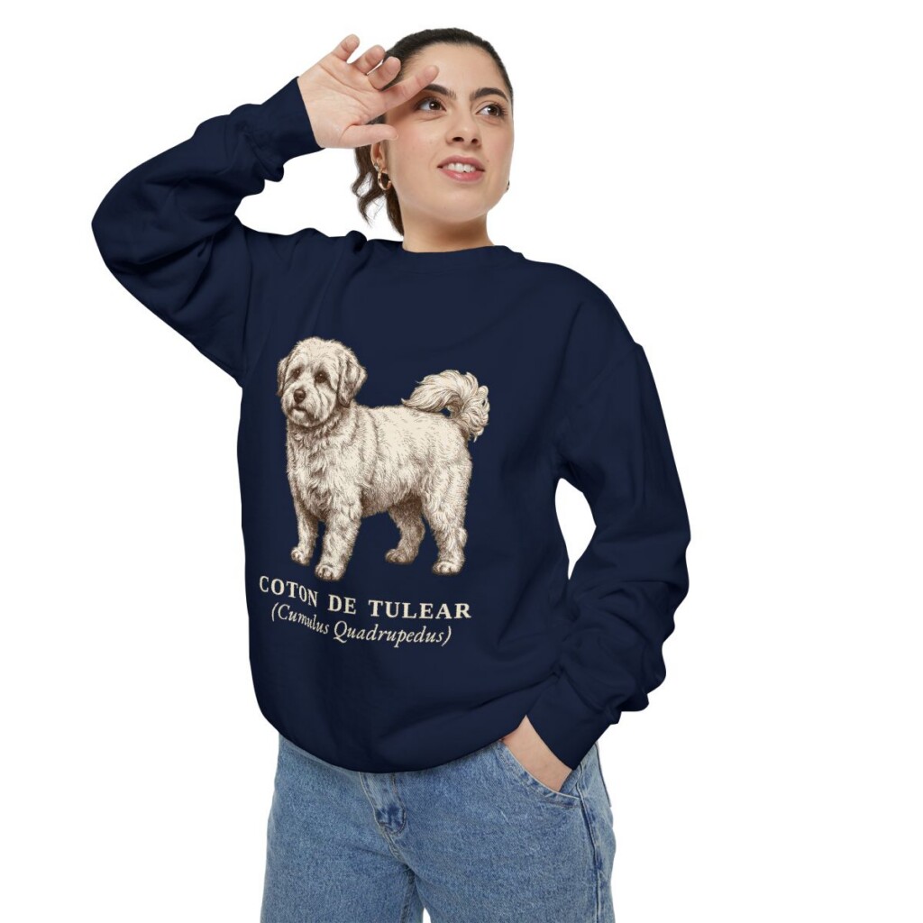 coton-de-tulear-sweatshirt-latin-true-navy-person-2-context Coton de Tulear Latin Sweatshirt, True Navy, person 2 context