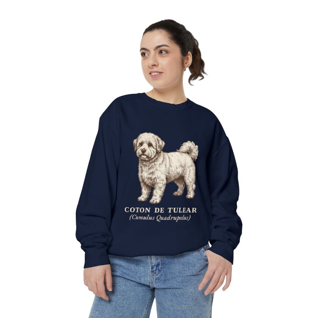 coton-de-tulear-sweatshirt-latin-true-navy-person-2-front Coton de Tulear Latin Sweatshirt, True Navy, person 2 front