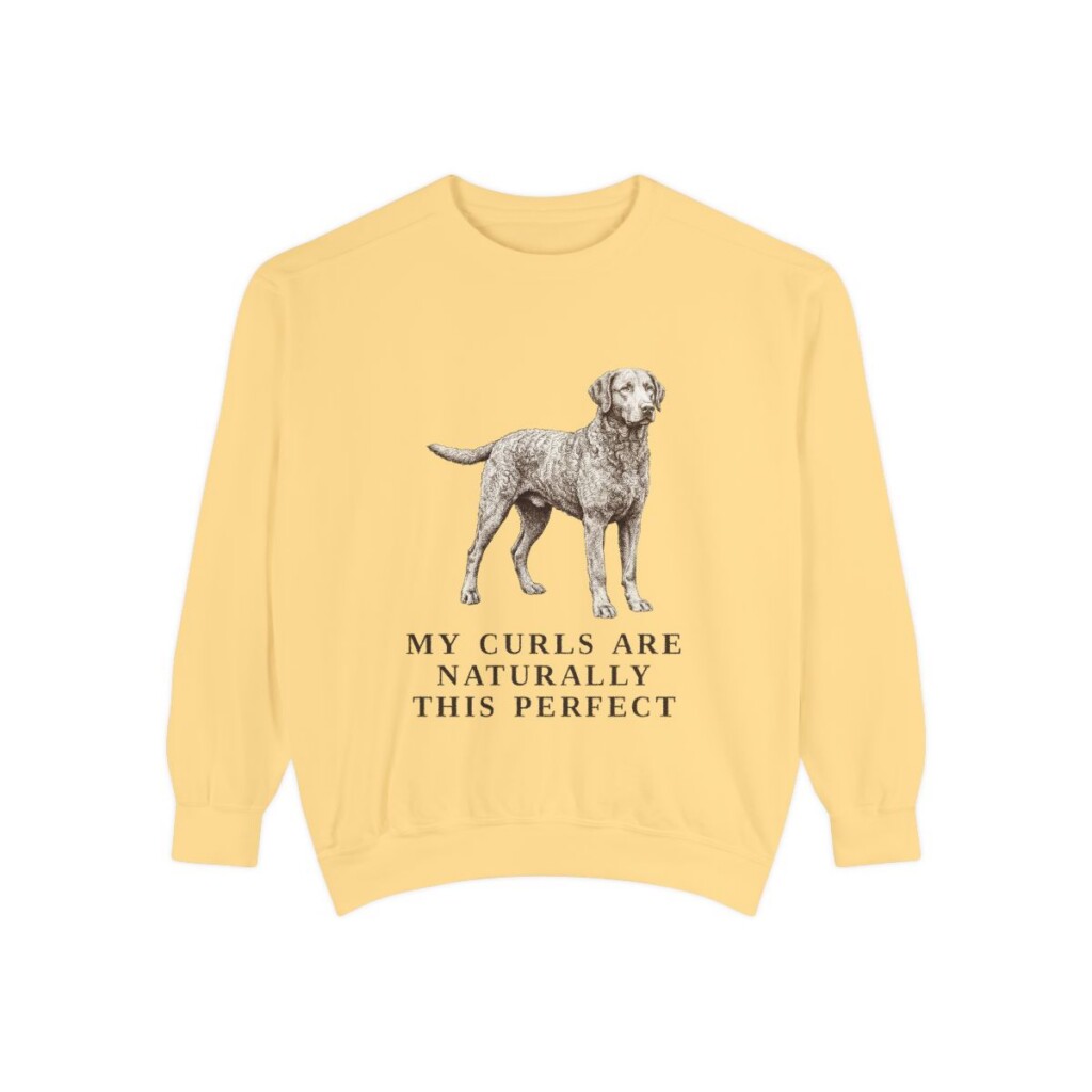 Curly-Coated Retriever Humor Sweatshirt, Butter, front view