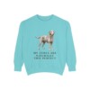 Curly-Coated Retriever Humor Sweatshirt, Chalky Mint, front view