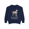 Curly-Coated Retriever Humor Sweatshirt, True Navy, front view