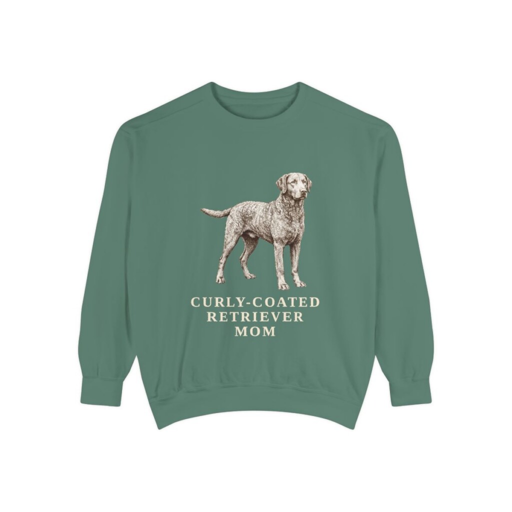 curly-coated-retriever-sweatshirt-mom-light-green Curly-Coated Retriever Mom Sweatshirt, Light Green, front view