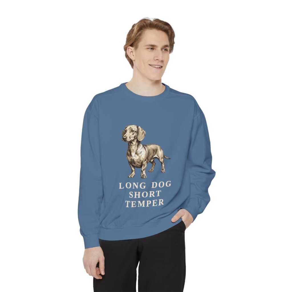Dachshund Humor Sweatshirt, Blue Jean, person 1 front
