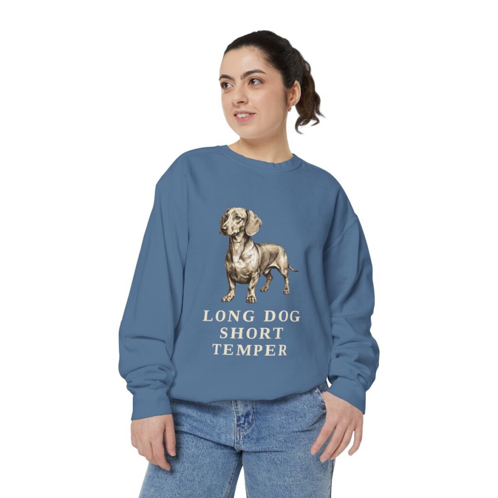 Dachshund Humor Sweatshirt, Blue Jean, person 2 front