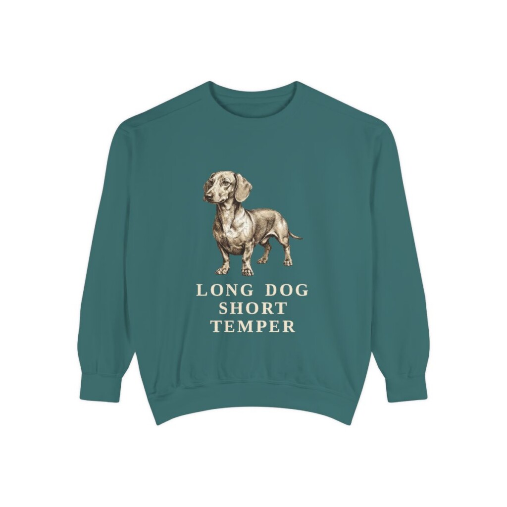 Dachshund Humor Sweatshirt, Blue Spruce, front view