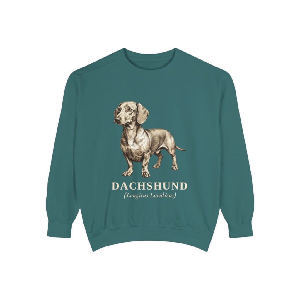 Dachshund Latin Sweatshirt, Blue Spruce, front view