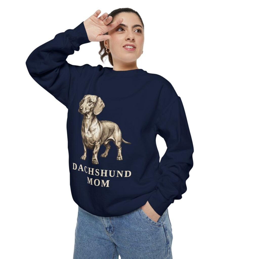 Dachshund Mom Sweatshirt, True Navy, person 2 context