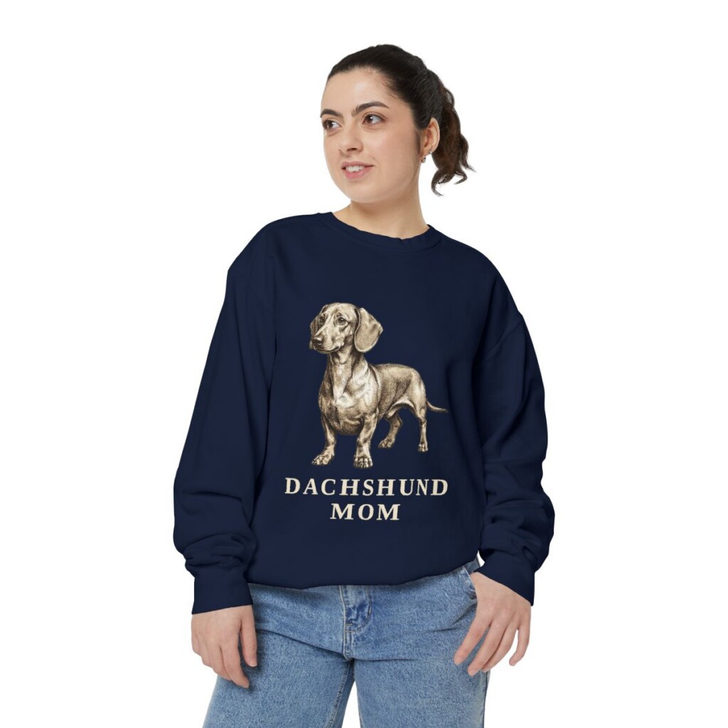 Dachshund Mom Sweatshirt, True Navy, person 2 front