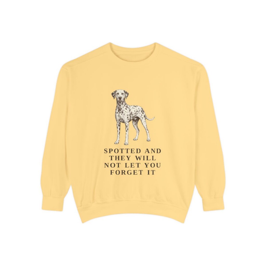dalmatian-sweatshirt-humor-butter Dalmatian Humor Sweatshirt, Butter, front view