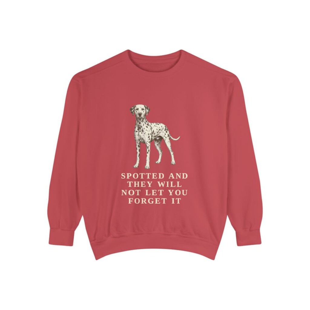 dalmatian-sweatshirt-humor-crimson Dalmatian Humor Sweatshirt, Crimson, front view
