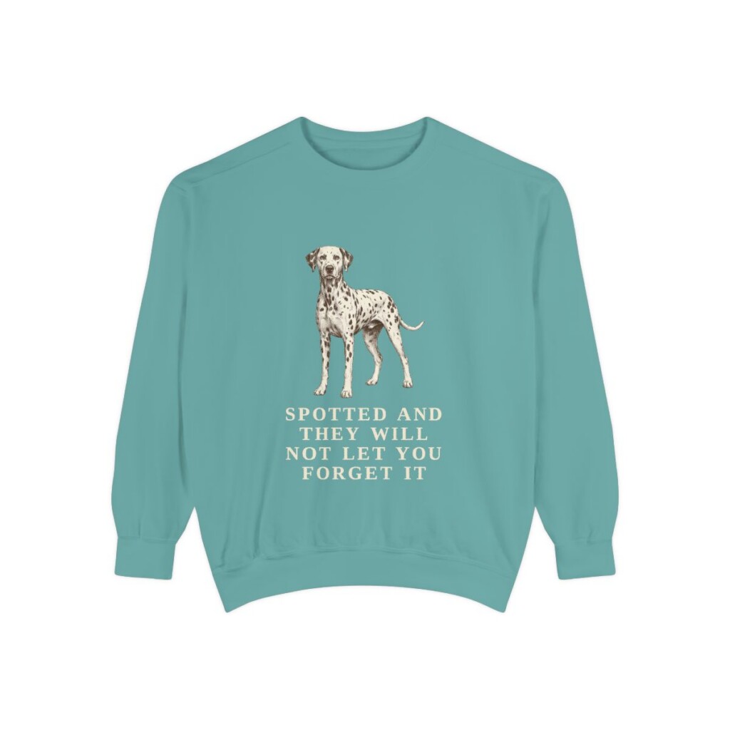 dalmatian-sweatshirt-humor-seafoam Dalmatian Humor Sweatshirt, Seafoam, front view