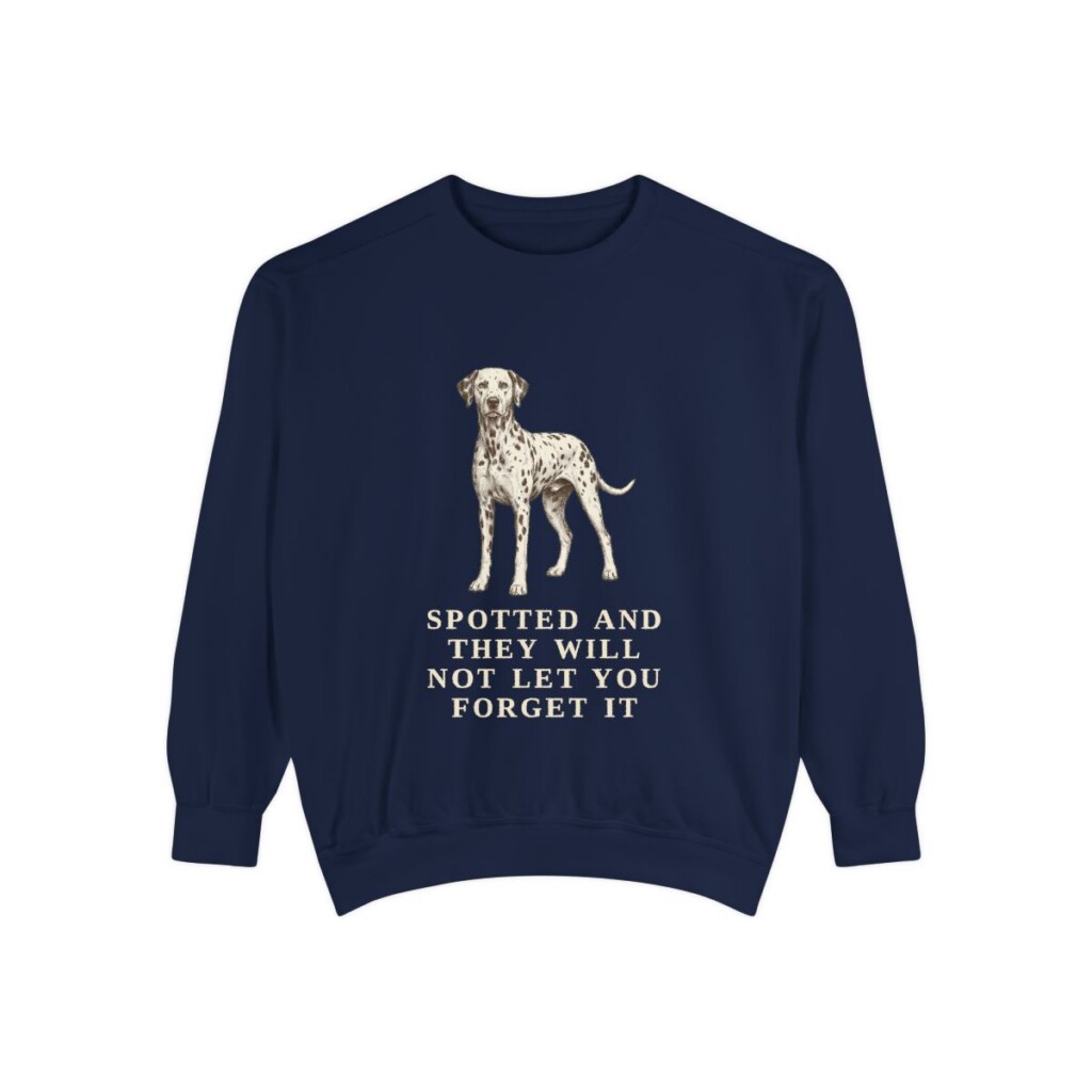 dalmatian-sweatshirt-humor-true-navy Dalmatian Humor Sweatshirt, True Navy, front view