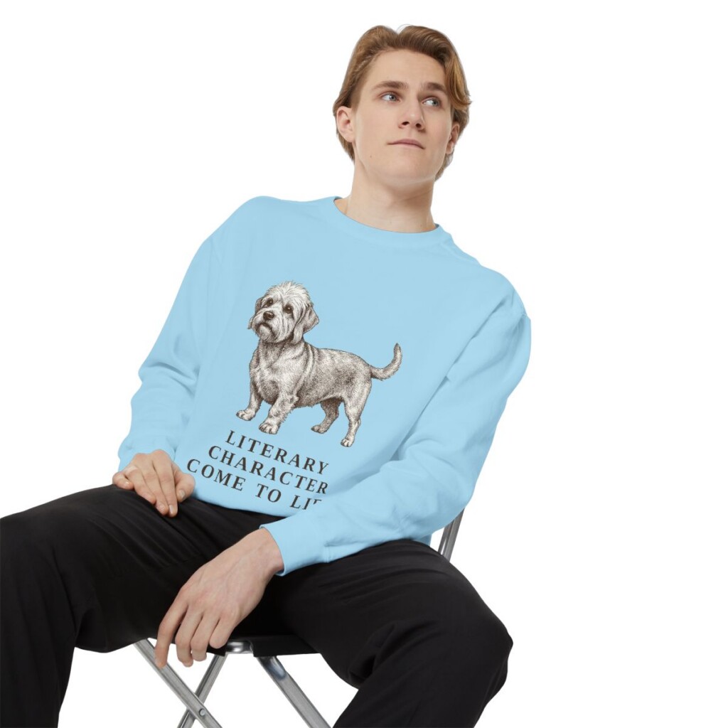Dandie Dinmont Terrier Humor Sweatshirt, Chambray, person 1 context