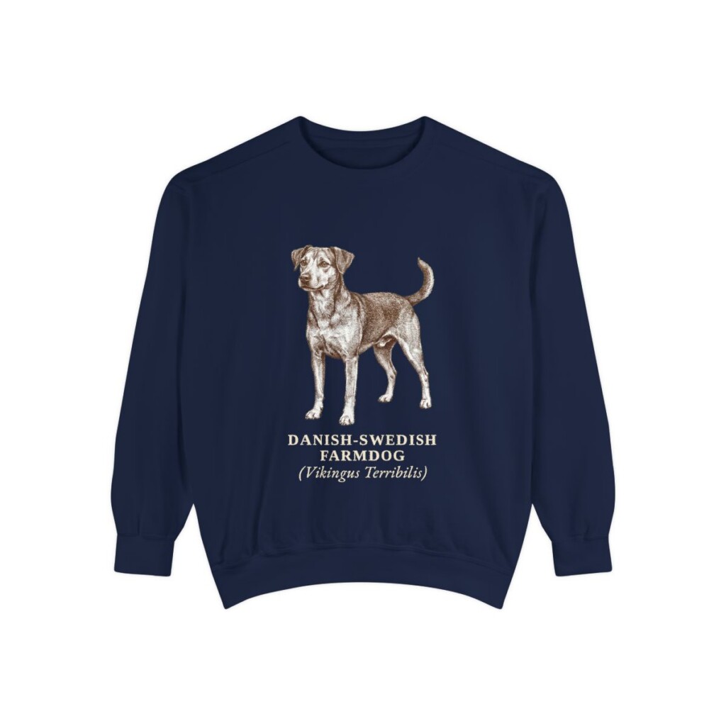 danish-swedish-farmdog-sweatshirt-latin-true-navy Danish-Swedish Farmdog Latin Sweatshirt, True Navy, front view