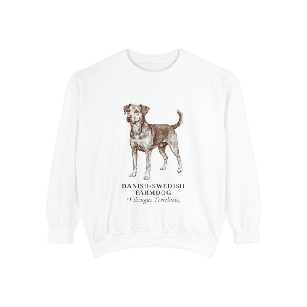 danish-swedish-farmdog-sweatshirt-latin-white Danish-Swedish Farmdog Latin Sweatshirt, White, front view