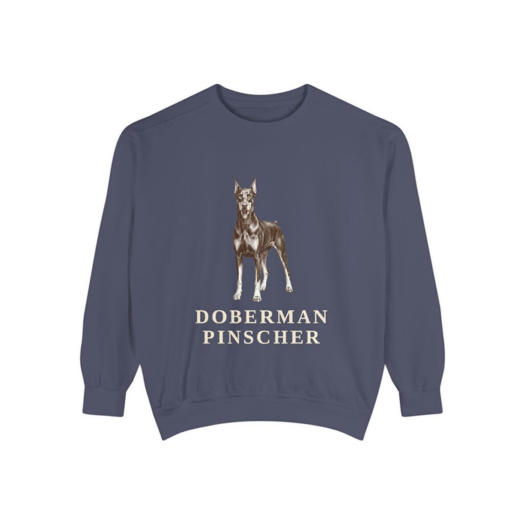 doberman-pinscher-sweatshirt-denim Doberman Pinscher Sweatshirt, Denim, front view