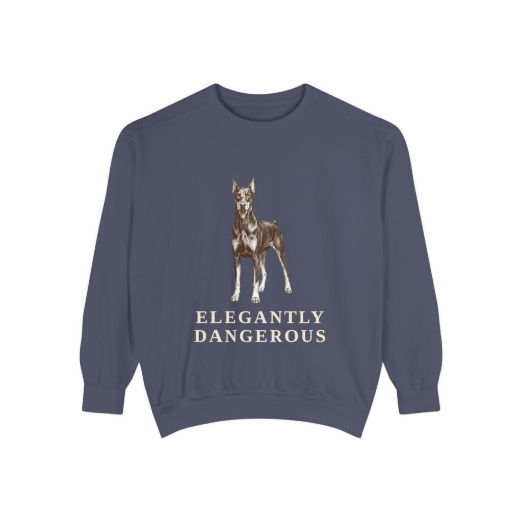 Doberman Pinscher Humor Sweatshirt, Denim, front view