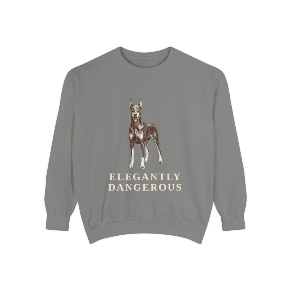 Doberman Pinscher Humor Sweatshirt, Grey, front view