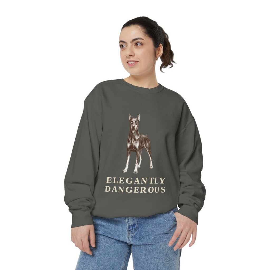 Doberman Pinscher Humor Sweatshirt, Pepper, person 2 front