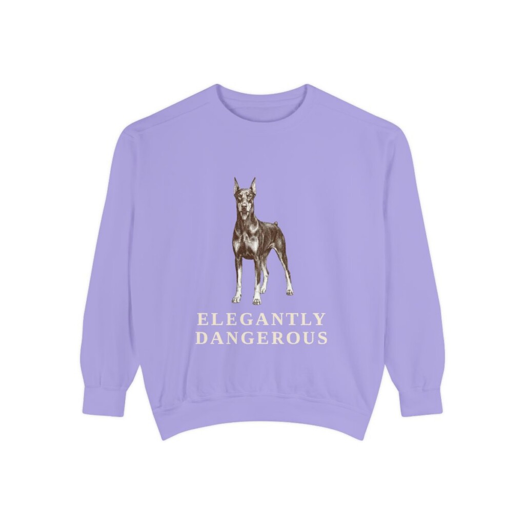 Doberman Pinscher Humor Sweatshirt, Violet, front view