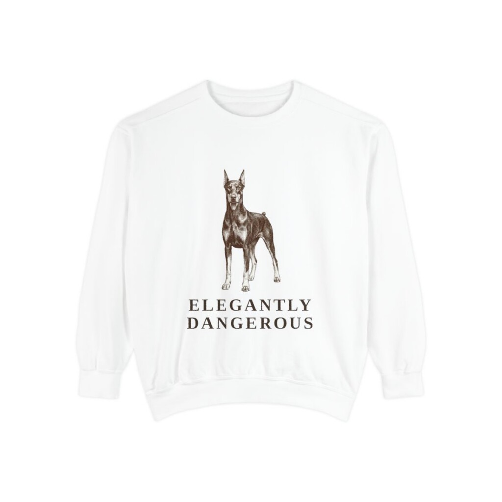 Doberman Pinscher Humor Sweatshirt, White, front view