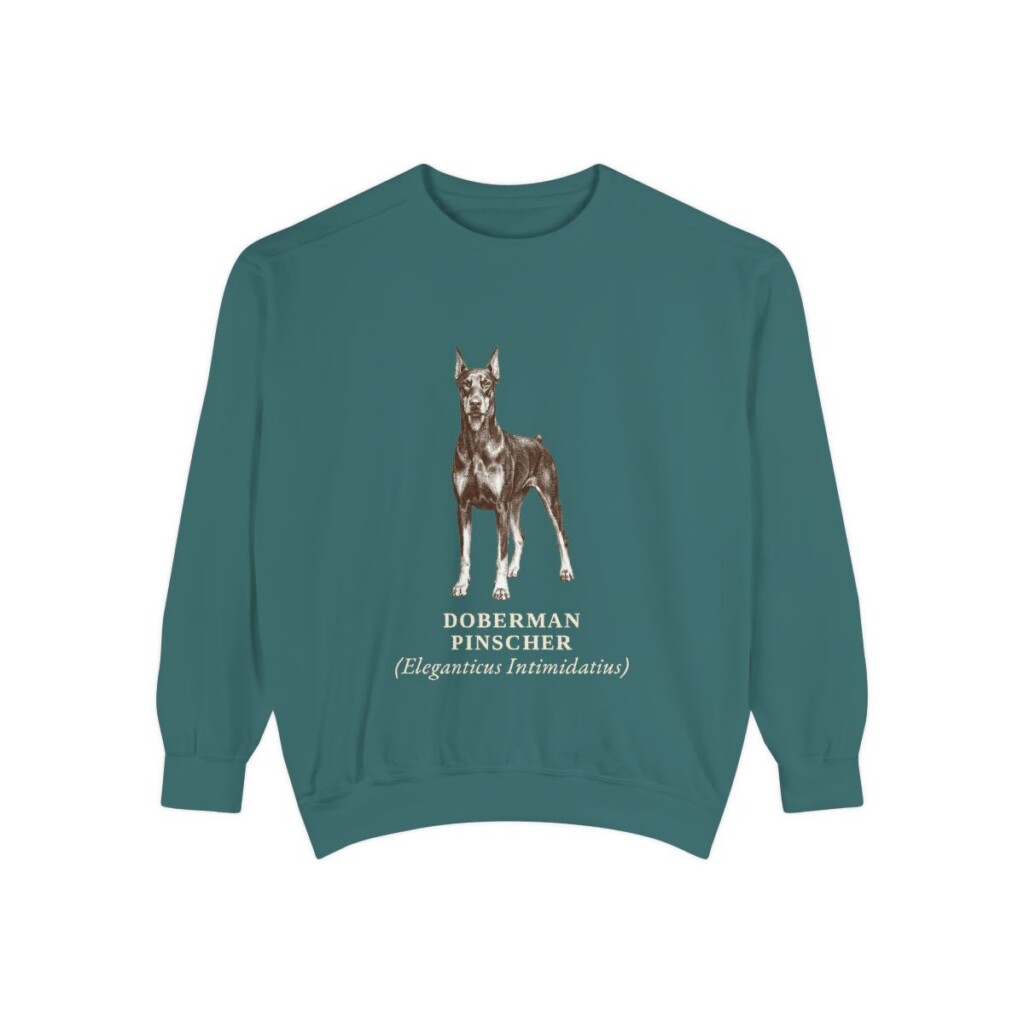 doberman-pinscher-sweatshirt-latin-blue-spruce Doberman Pinscher Latin Sweatshirt, Blue Spruce, front view