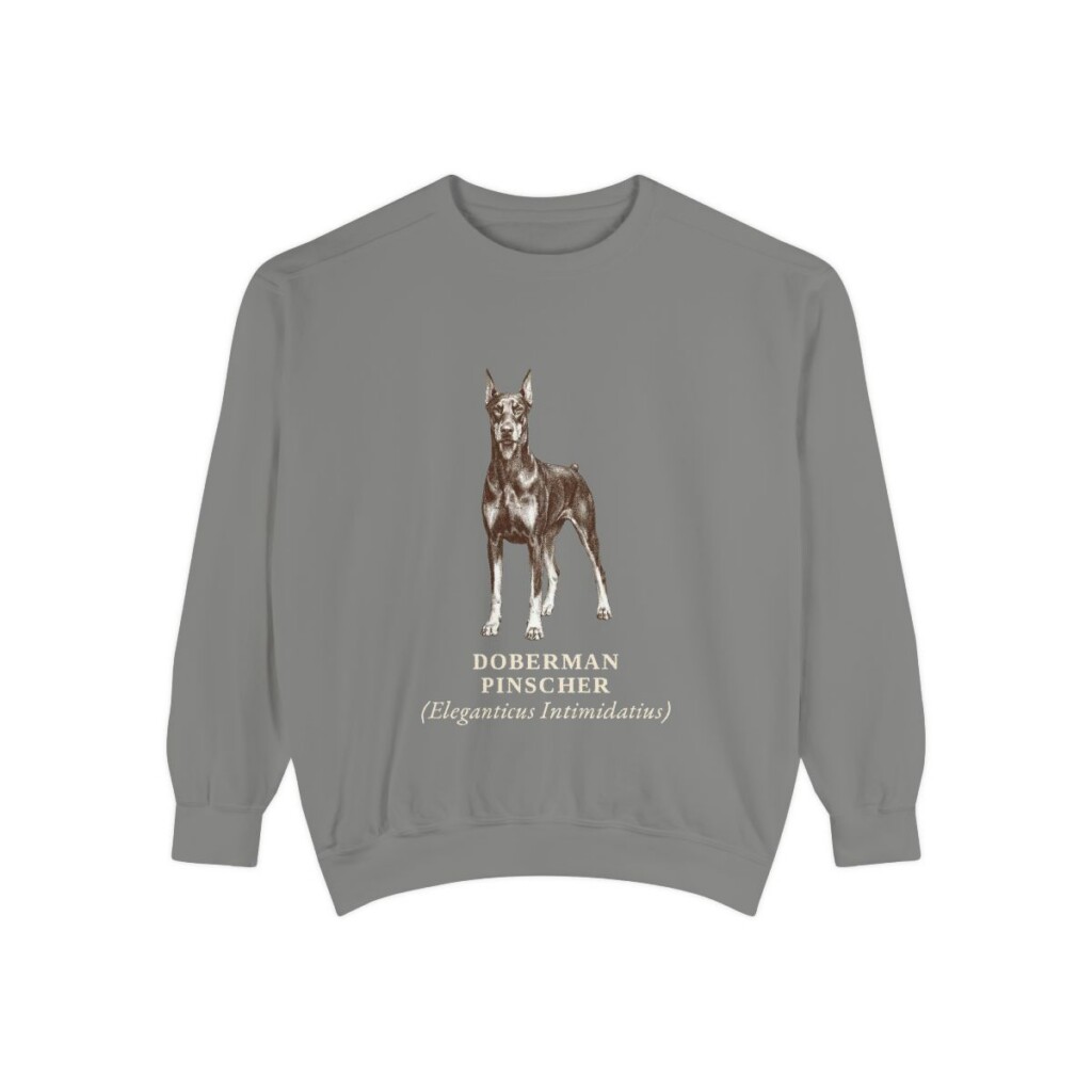 doberman-pinscher-sweatshirt-latin-grey Doberman Pinscher Latin Sweatshirt, Grey, front view