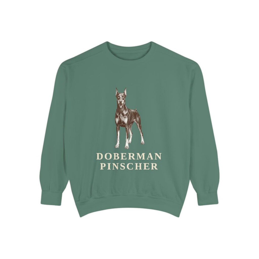 doberman-pinscher-sweatshirt-light-green Doberman Pinscher Sweatshirt, Light Green, front view
